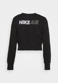 Černá zkrácená mikina s dlouhými rukávy a nápisem "NIKE AIR" vytištěným bílou barvou na horní části zad.