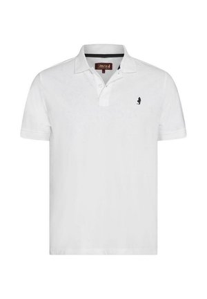 Hvit polo skjorte laget av bomull. Har en kort placket med to knapper og en liten svart logo på venstre bryst. Klassisk passform og korte ermer.