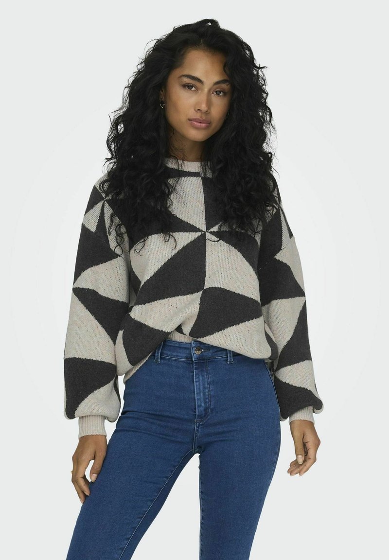 ONLY GEMUSTERTER - Strickpullover - oatmeal
