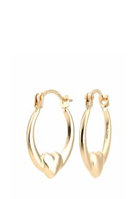 Goldene Creolen mit herzförmigem Design verfügen über eine polierte Oberfläche und einen sicheren Klappverschluss. Die glatte, geschwungene Form unterstreicht die Eleganz.