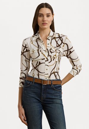 Lauren Ralph Lauren SLIM FIT BELTING PRINT JERSEY SHIRT - Button-down blouse - cream/multi-colored