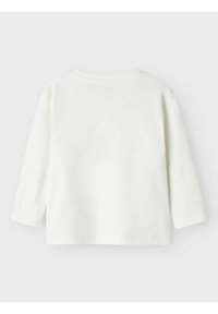 White long-sleeve shirt with a rounded neckline. Made of smooth cotton, featuring a simple design and subtle stitching at the hem.