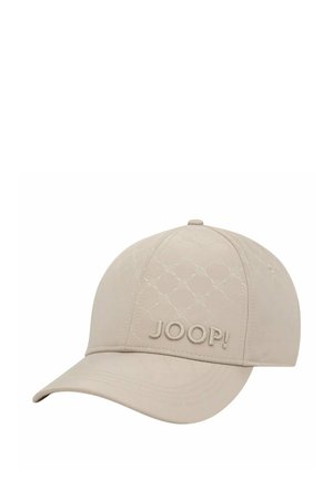 Light beige cap with a structured visor, featuring embossed pattern and embroidered "JOOP!" logo on the front. Smooth material texture.