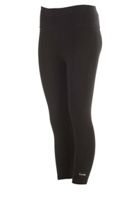 Svarta leggings med hög midja, tillverkade av stretchigt material. Slät textur med en åtsittande design. Sidologotypdetalj nära ankeln.