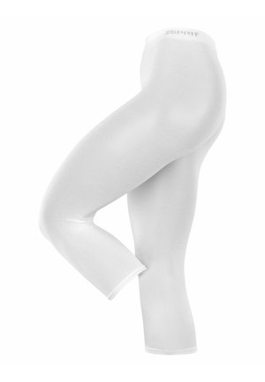Hvide korte leggings fra Esprit vist på et bøjede ben, der fremhæver det glatte stof og den høje talje.