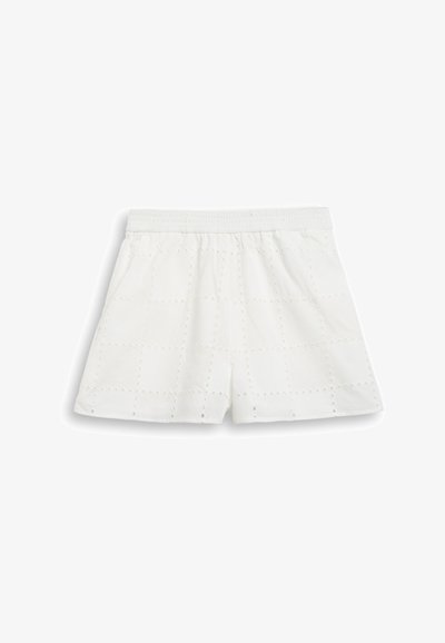 Shorts en coton blanc avec un motif texturé et des découpes, une taille élastique et une coupe décontractée.