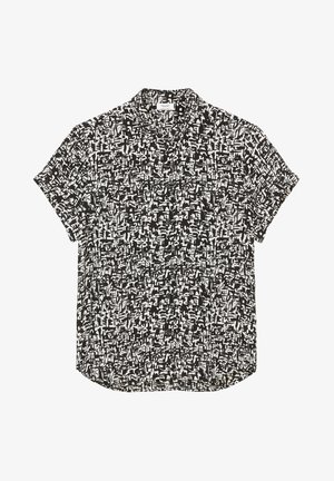 Kortärmad skjorta i svart och vit abstrakt mönster, med krage och knäppning. Tillverkad av lätt material.