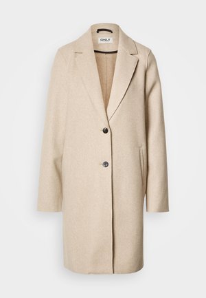 Μπεζ παλτό από μείγμα μαλλιού με γιακά με εγκοπές, δύο κουμπιά, πλαϊνές τσέπες και ίσια σιλουέτα. Απαλή υφή με μινιμαλιστικό σχεδιασμό.