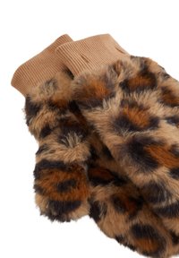 Tegelusefäärsete käpikutega kindad, millel on leopardimuster pruunide, tuhkrukarva ja mustade toonidega. Omavad soonikkoes beeže varrukaid, mis lisavad soojust ja tekstuuri.