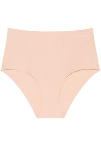 Mutande nude a vita alta, senza cuciture, realizzate in un tessuto morbido e elastico. Branding discreto sulla vita.