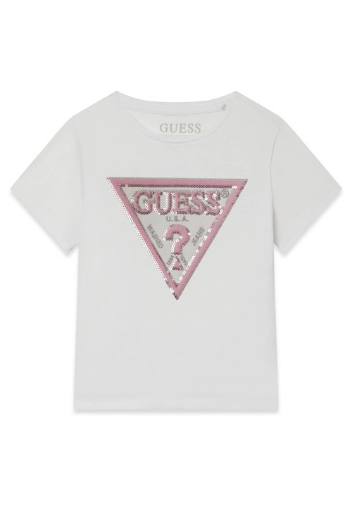 Guess MIT PAILLETTEN-LOGO - Tricou cu imprimeu - weiß