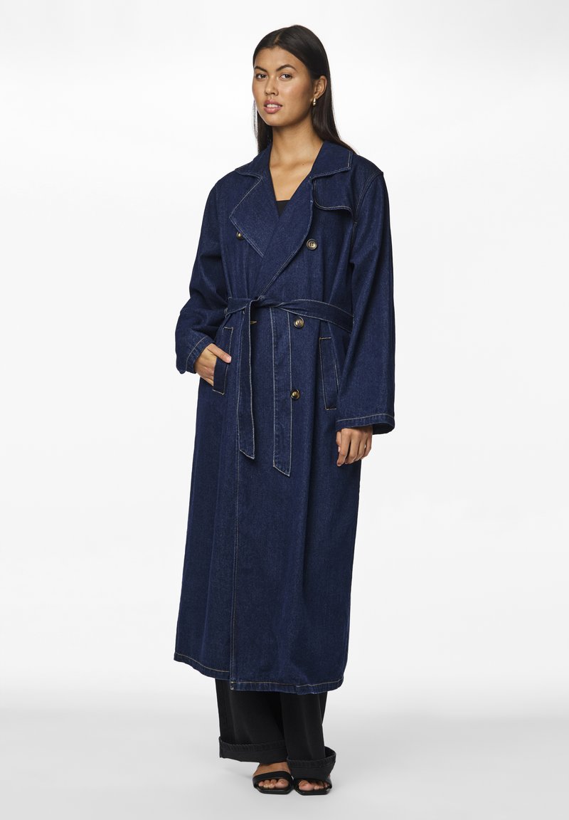 Pieces PCFREYA LONG - Gabardina - dark blue denim