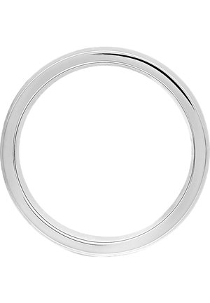 Runder, polierter Spiegel aus Silber mit einem schmalen äußeren Rand. Besitzt eine elegante, glatte Oberfläche und ein reflektierendes Finish. Keine zusätzlichen Verzierungen.