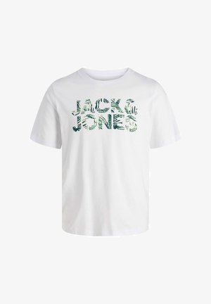 Valge puuvillane t-särk, millel on julge roheline lehemeeline trükitekst "JACK & JONES" sammhaaval paigutuses. Lühikesed varrukad, ümara kaelusega.