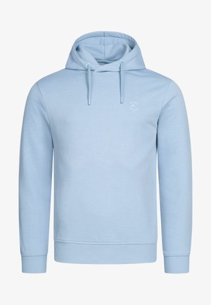 Vaaleansininen huppari, joka on valmistettu puuvillasekoitekankaasta. Hupparissa on kengurupocket, säädettävät nauhat ja pieni logo rinnassa.