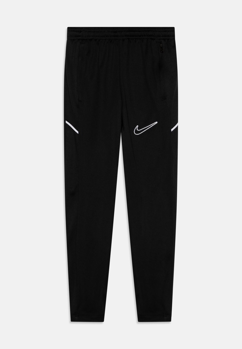 Mustat urheiluhousut, joissa on joustava vyötärö, sivutaskut ja valkoinen Nike-logo. Valmistettu sileästä, kevyestä kankaasta, joka mahdollistaa helpon liikkumisen.