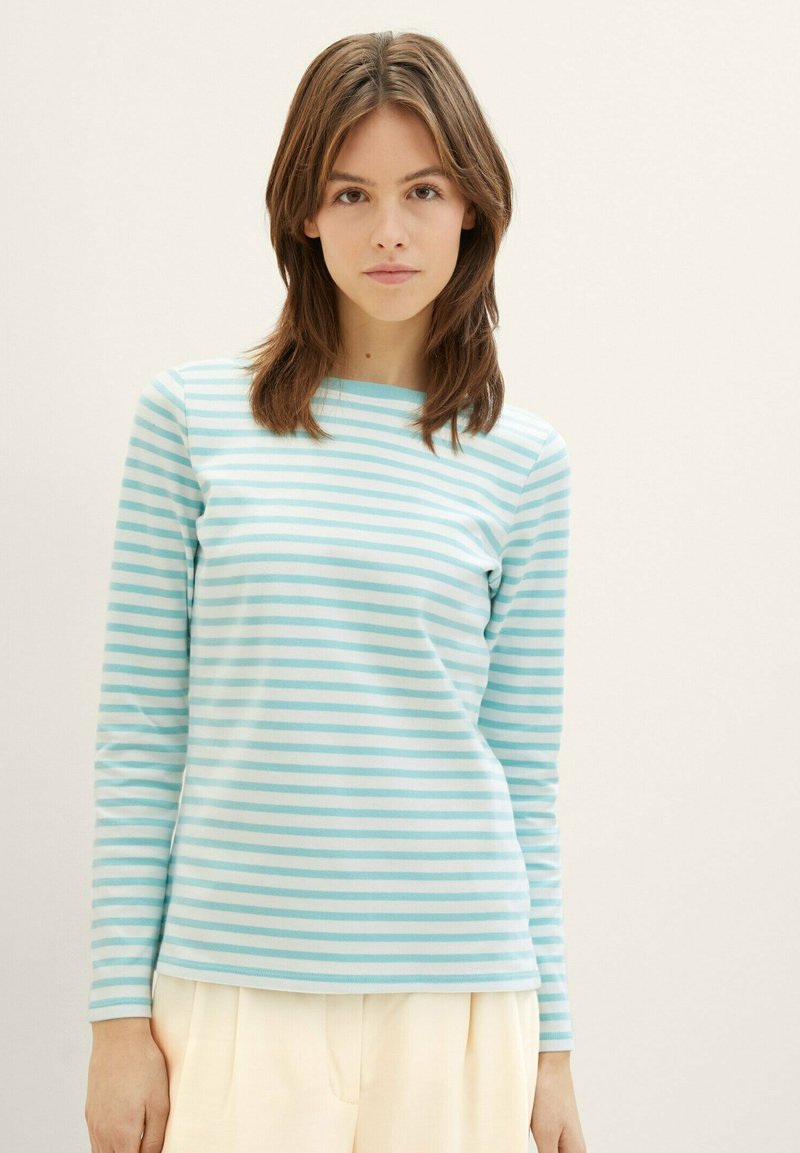 TOM TAILOR DENIM Tops ar garām piedurknēm - white mint stripe