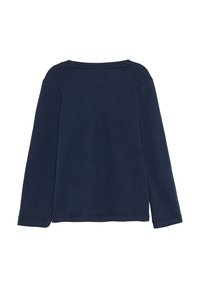 Langsleeve marineblauwe katoenen shirt met een ronde hals, met een gladde structuur en rechte zoom. Geen zichtbare patronen of accenten.