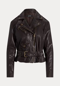 Lauren Ralph Lauren Petite BELTED BURNISHED LEATHER MOTO JACKET - Odinis švarkas - pinot noir