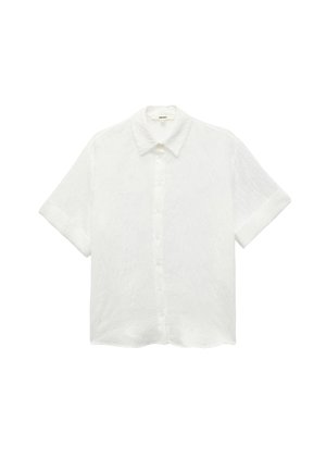 Witte kortekorte mouwen shirt van een structuurstof, met knoopsluiting aan de voorkant en een klassieke kraag. Lichtgewicht en met een relaxte pasvorm.