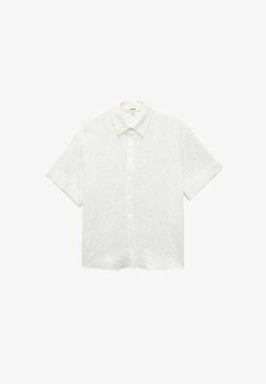 Witte kortekorte mouwen shirt van een structuurstof, met knoopsluiting aan de voorkant en een klassieke kraag. Lichtgewicht en met een relaxte pasvorm.