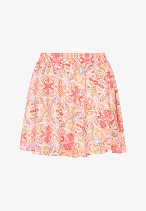 Többszínű szoknya virágos és paisley mintával, rugalmas derékrésszel, könnyű anyagból készült és bővülő sziluettel.