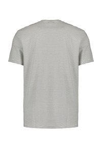 Gestreepte t-shirt in grijs en wit, korte mouwen, ronde hals, van katoen, normale pasvorm, met horizontale lijnen over de stof.