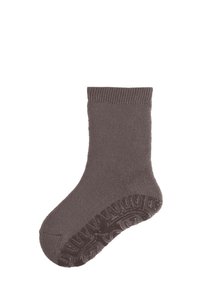 Brown ankle sock with textured non-slip grip pattern on sole, designed for safety and comfort.