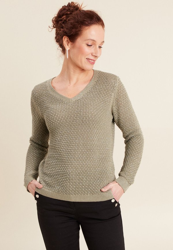 MIT LANGEN ÄRMELN V-AUSSCHNITT - Strickpullover - vert clair