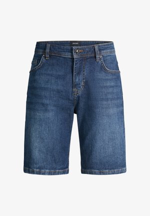 Pantaloncini di jeans blu fino al ginocchio con bottone frontale, cerniera, passanti per cintura e tasche frontali, con etichetta JOOP! in vita.
