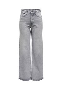 Weit geschnittene Jeans aus hellgrauem Denim mit verwaschenem Finish, ausgestattet mit dezenten Verzierungen und traditionellem Fünf-Taschen-Design.