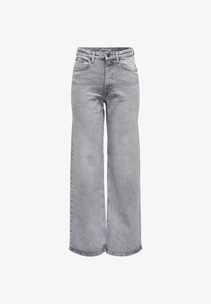 Platu piegriezuma džinsi gaiši pelēkā džinsa audumā ar izbalinātu efektu, ar smalkiem rotājumiem un tradicionālu piecu kabatu dizainu.