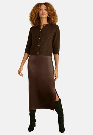 REGULAR FIT 2 IN 1 - Strickkleid - chocolate brown embellished button short sleeve