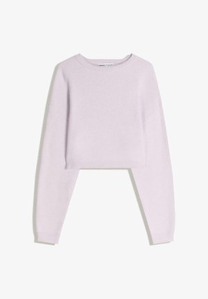 Helle lila, kurz geschnittene Sweater aus weichem Material, mit rundem Halsausschnitt und langen Ärmeln mit gerippten Bündchen.