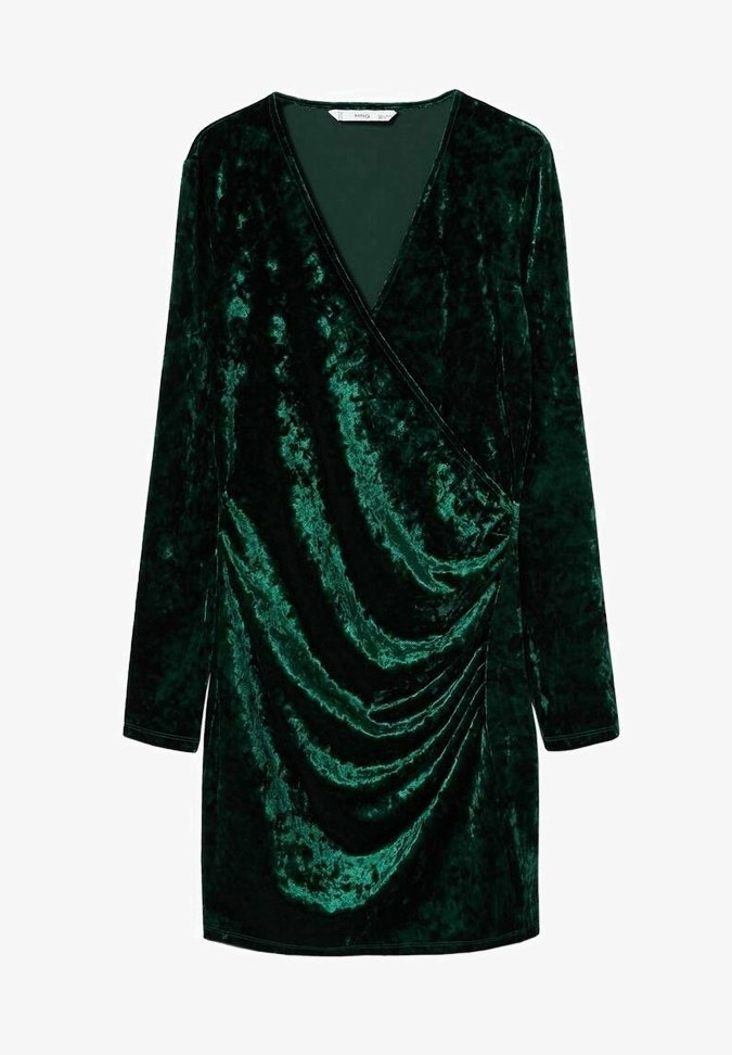 mango green velvet dress MANGO V-Neckline Velvet Dress