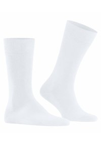 Weiße Baumwollsocken, knöchelhoch, mit geripptem oberen Teil, glatter Textur und nahtlosem Zehenbereich. Schlichte und funktionale Optik.