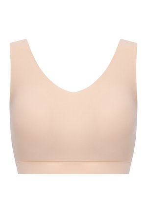 Gole bralette bez šavova u nude boji s širokim trakama i V-izrezom. Izrađen od glatkog rastezljivog materijala, s minimalističkim dizajnom.