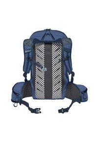 Blauer Mehrfachfächer-Rucksack mit Mesh-Rückenpanel, verstellbaren Trägern und ausgeprägtem ergonomischem Design für Belüftung und Komfort.