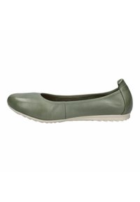 Groene leren balletschoenen met een ronde teen, elastische zijkanten en een gestructureerde rubberen zool. Gladde afwerking met minimalistische stikdetails.