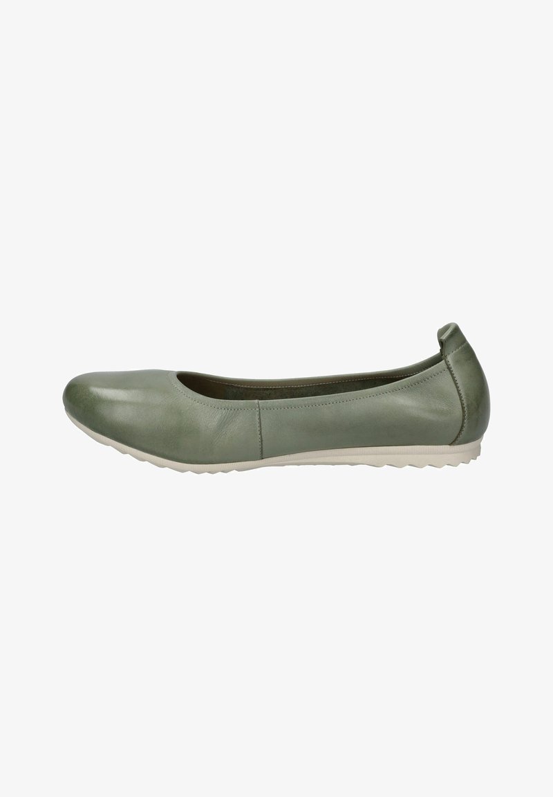 Groene leren balletschoenen met een ronde teen, elastische zijkanten en een gestructureerde rubberen zool. Gladde afwerking met minimalistische stikdetails.