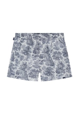 Męskie bokserki z elastycznym pasem, ozdobione szczegółowym czarno-białym wzorem lasu oraz małymi metkami z logo po bokach.