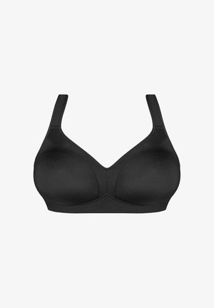 Sutien negru din material maleabil, cu un material neted și elastic, bretele late ajustabile și detalii din plasă pentru respirabilitate. Design clasic de lenjerie intimă.