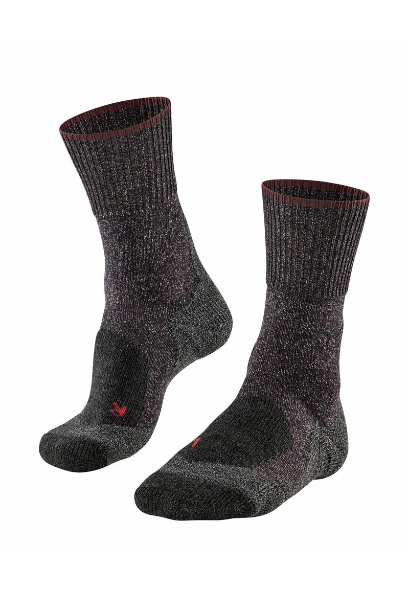 Szare, teksturowane skarpetki z prążkowanym ściągaczem, wyściełanym piętą i palcami oraz małym czerwonym logo po boku, zaprojektowane z myślą o komforcie i trwałości.