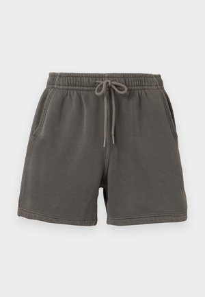 Mørkegrå bomullsshorts med elastisk midjebånd, frontlommer og snor i midten.