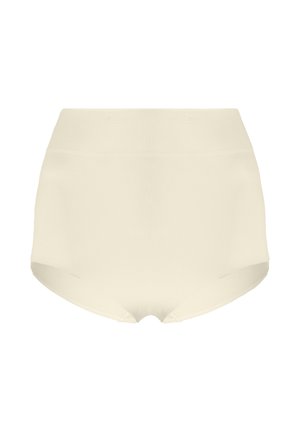 Højhuset cremefarvet undertøj med glat tekstur, sømløse kanter og en blød elastisk linning for komfort og pasform.