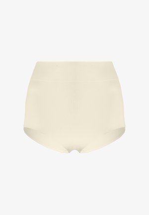Højhuset cremefarvet undertøj med glat tekstur, sømløse kanter og en blød elastisk linning for komfort og pasform.