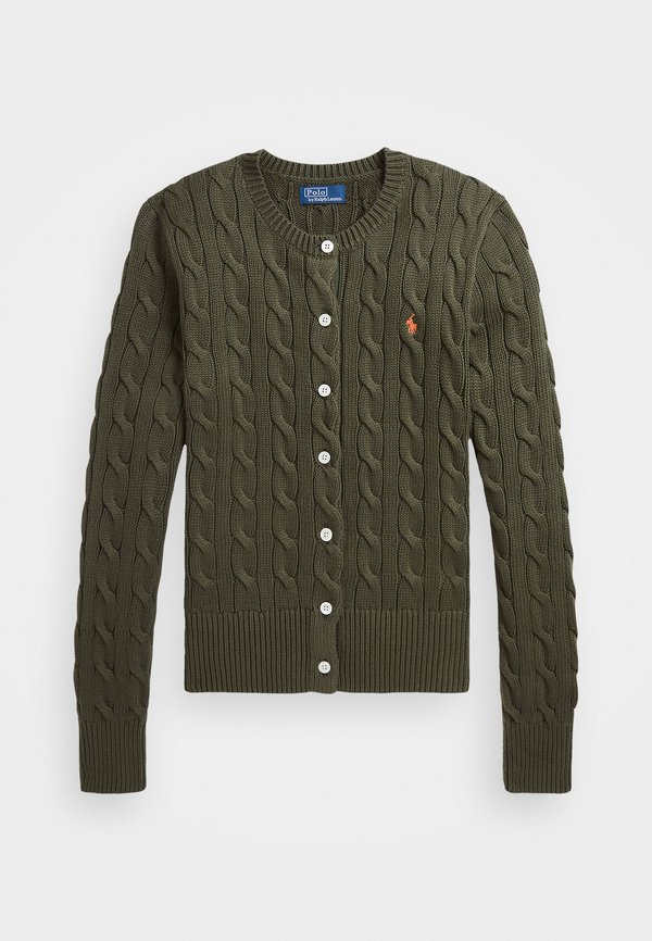 CABLE KNIT COTTON CREWNECK CARDIGAN - Cardigan - canopy olive2