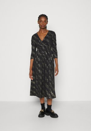 ONLY ONLNEW PELLA FOIL WRAP DRESS - Koktailové šaty/večierkové šaty - black/drizzling gold