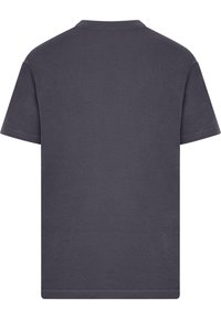 Mørkegrå bomulds T-shirt med korte ærmer, rund hals og en ensfarvet ryg. Stoffet ser blødt ud med en glat tekstur og ingen synlige mønstre.