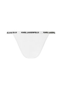 String en coton blanc avec une bande noire portant le texte « KARL LAGERFELD ». Design simple avec une texture lisse et une couverture minimale.